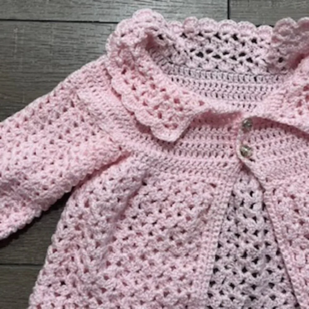Hand Made Pink Crocheted Little Girls Cardigan Sweater Jacket Size‎ 2T